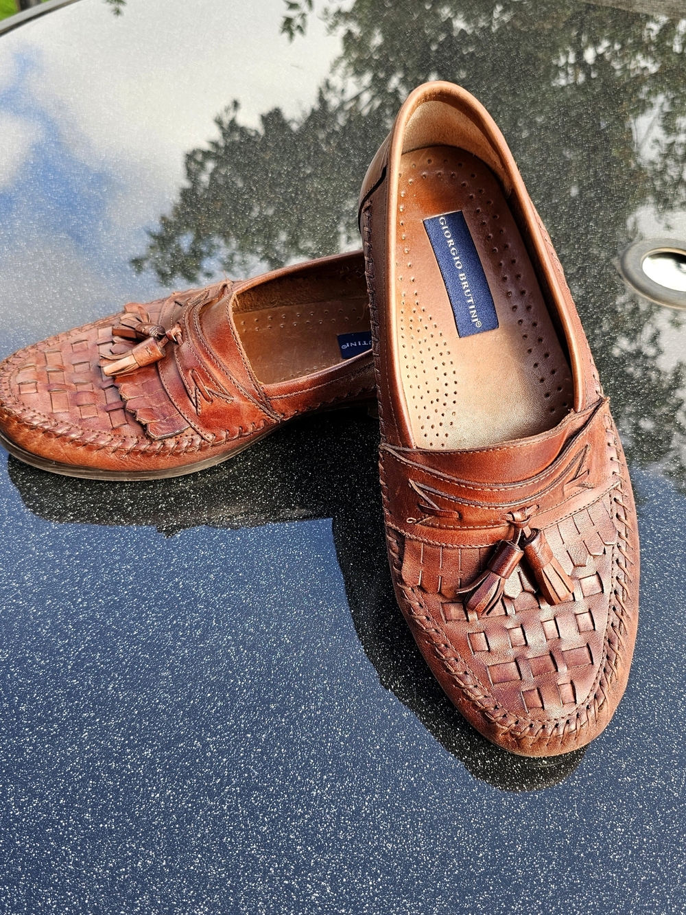 Giorgio Brutini Men’s Chestnut Brown Woven Tassel Loafers